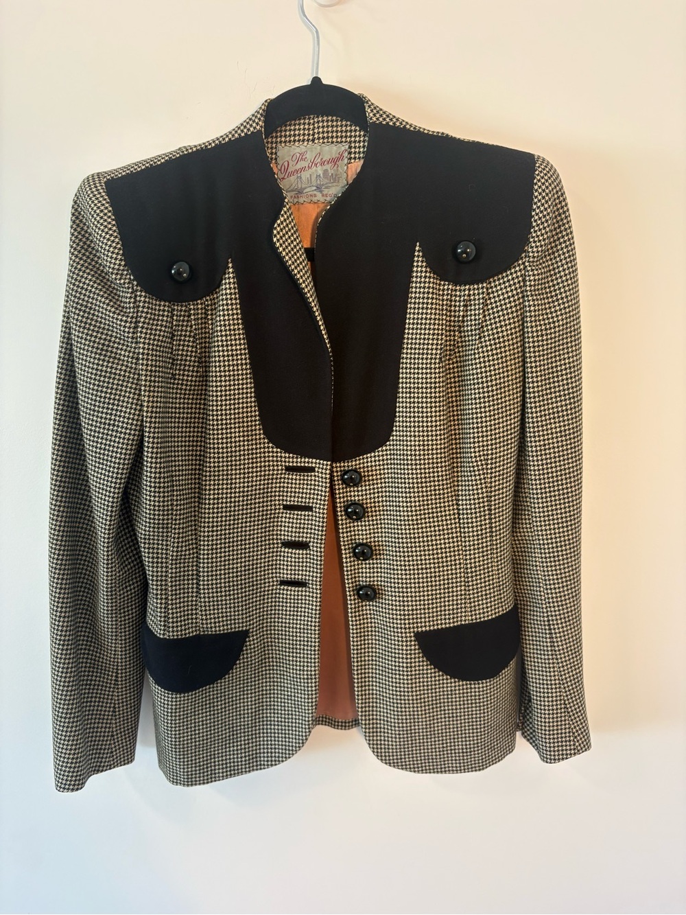 Vintage 1960s/70s The Queensborough Houndstooth Wool Blend Blazer Jacket - Picture 2 of 7